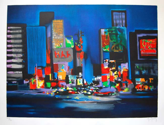 Times Square by Marcel Mouly Original Lithograph on Paper