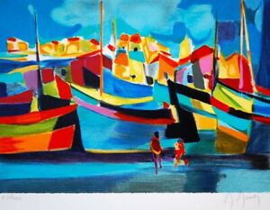 MARCEL MOULY 'Le Port' 1988 Signed Abstract Nautical Framed Lithograph