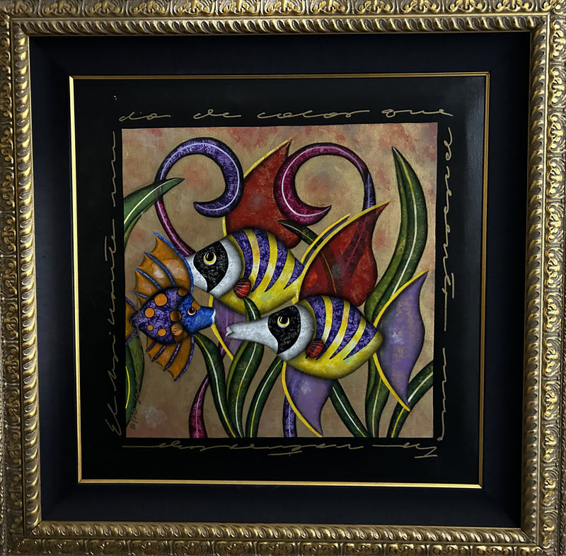 Luis Sottil - Three Fishes Framed Naturalismo Hand Embellished Giclee