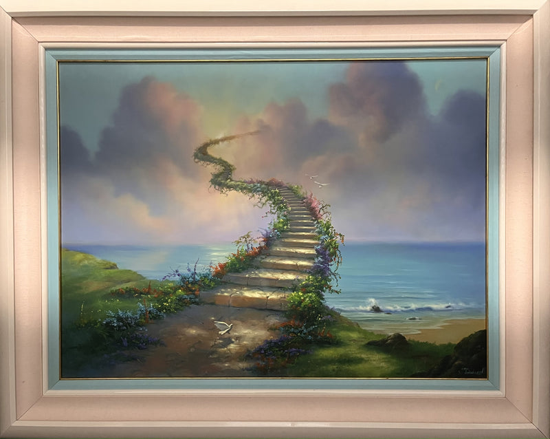 Jim Warren -Stairway to Heaven Framed Painting Acrylic on Canvas