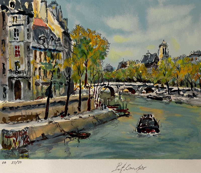 Paris La Seine au Pont Marie II Pierre Eugene Cambier Serigraph