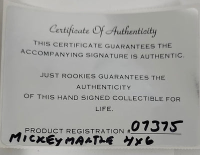 Mickey Mantle Hand Signed Photo Card