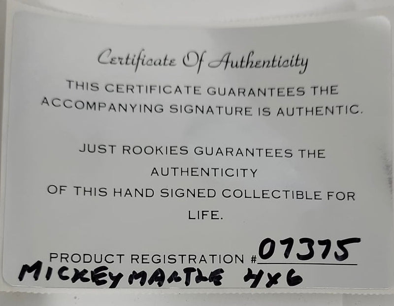 Mickey Mantle Hand Signed Photo Card