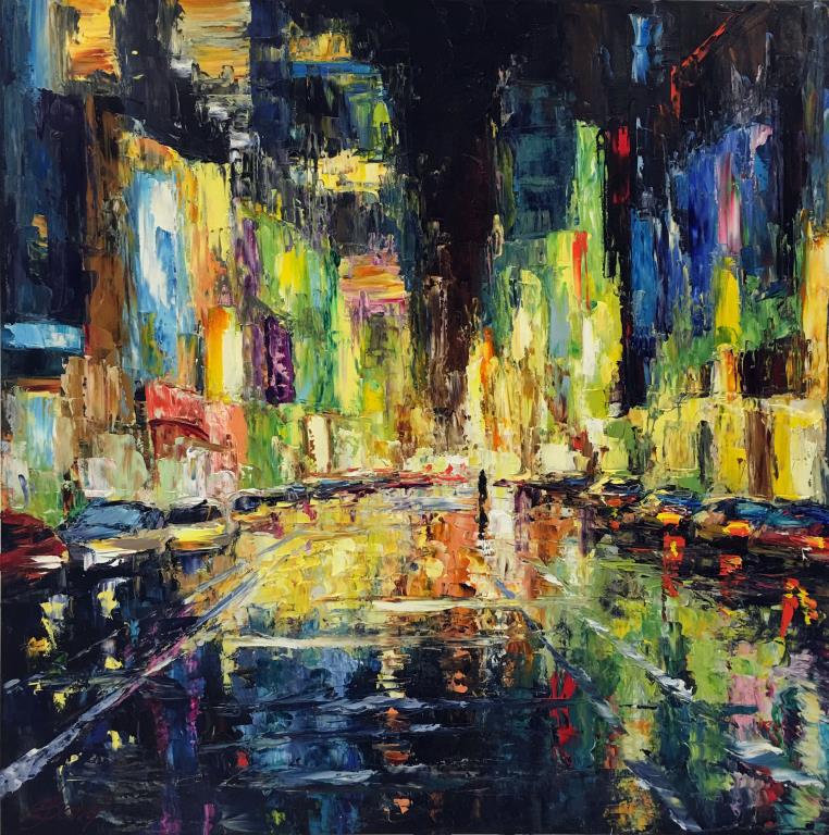 City Night Lights by Elena Bond UNFRAMED Mixed Media