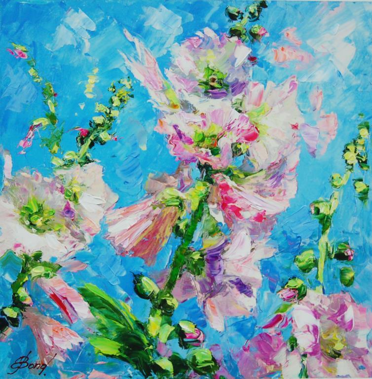 Pink Blossom By Elena Bond UNFRAMED Mixed Media