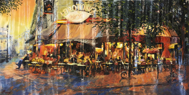 Sunrise at Café Rotunde by Elena Bond UNFRAMED Mixed Media