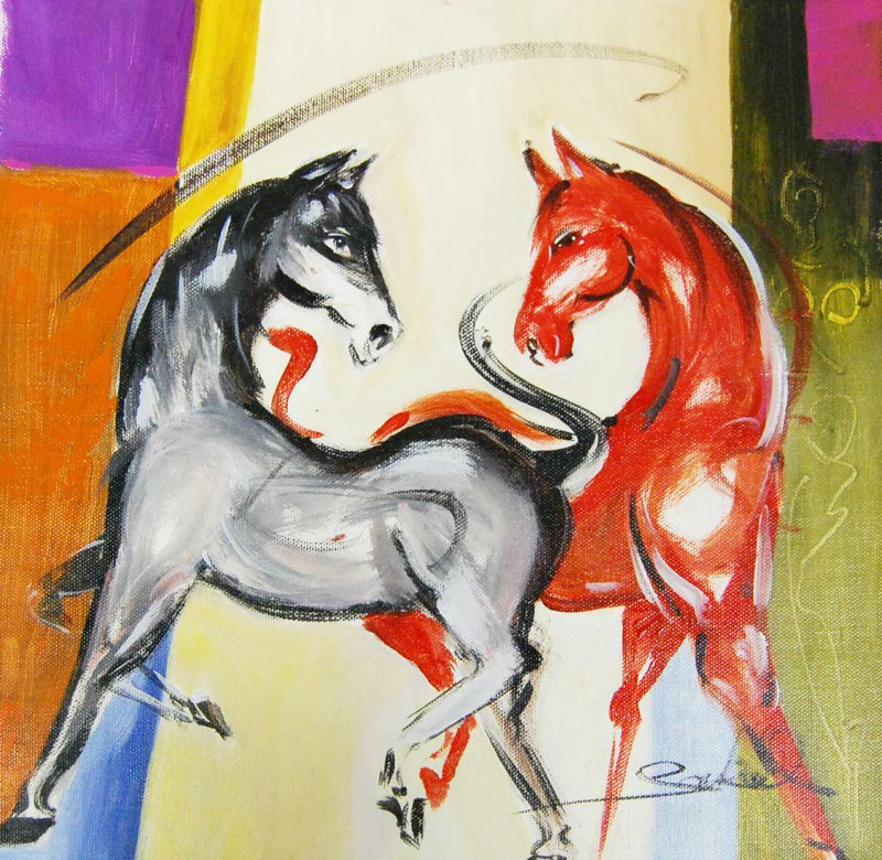 "Red & Gray Horse" by Alfred Gockel (Fine Art Painting on Canvas)