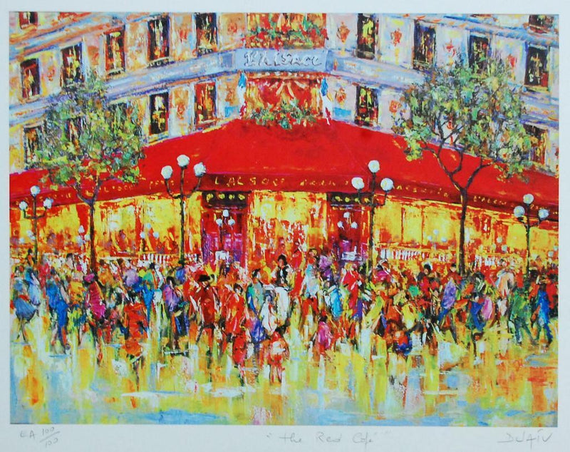 The Red Café By Duaiv - Original Framed Parisian Print Hand Signed Edition of 100