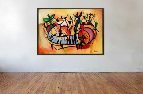 "Fiesta" by Alfred Gockel Framed Fine Art Canvas Music Figures Abstract