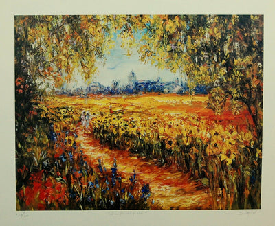 "Sunflower Fields" By Duaiv Original Framed Print Contemporary Art Hand Signed