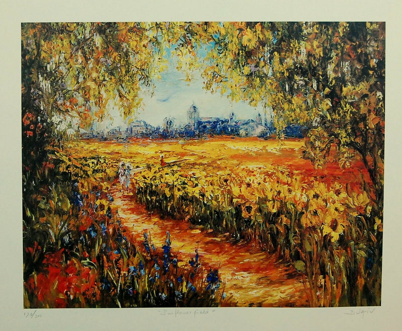 "Sunflower Fields" By Duaiv Original Framed Print Contemporary Art Hand Signed