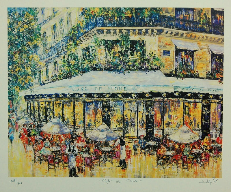 "Café De Flore" By Duaiv - Framed Fine Art Lithograph Contemporary City