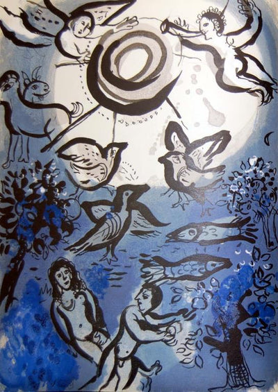 Adam and Eve and the Defended Fruit by Marc Chagall Original Color Lithograph