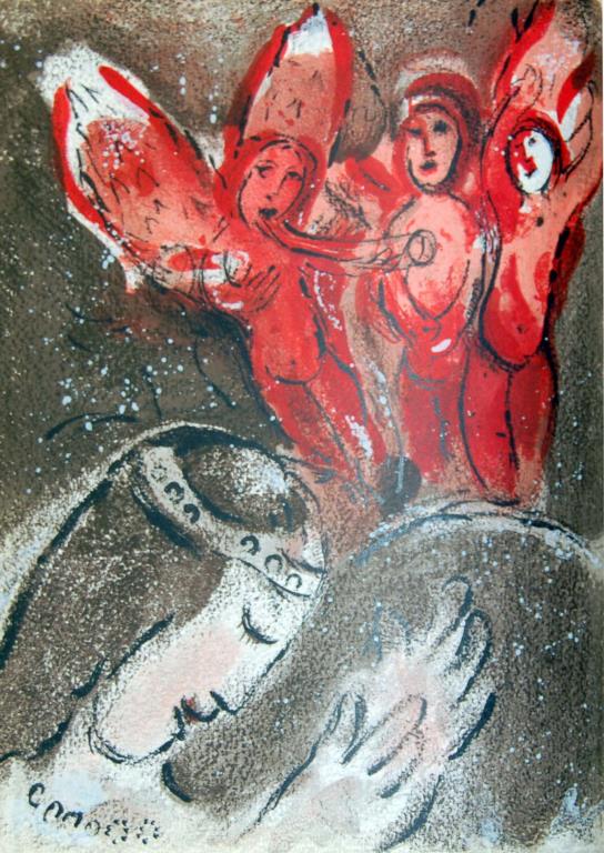 Sara And The Angels by Marc Chagall Original Color Lithograph