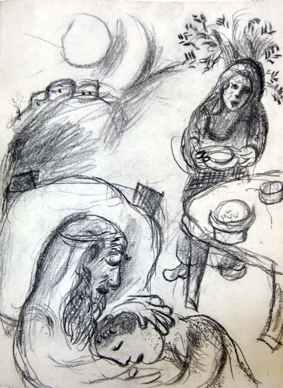 Rebecca Blesses Jacob / Both Girls From Laba by Marc Chagall Original Lithograph 1960