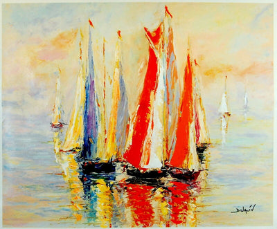 Soir Des Voiles (Evening Of The Sails) By Duaiv - Framed Fine Art Mixed Media Canvas