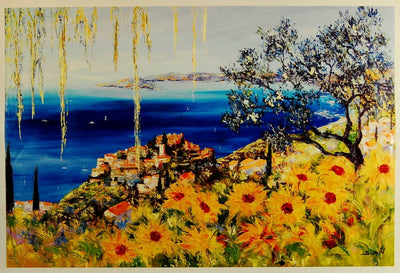 Eze Village By Duaiv - Framed Flower Fine Art Mixed Media On Canvas