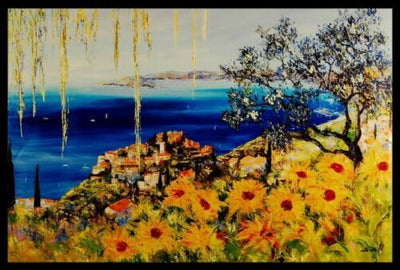 Eze Village By Duaiv - Framed Flower Fine Art Mixed Media On Canvas
