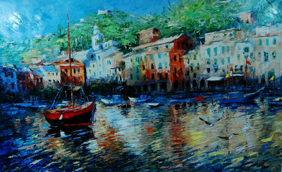 Portofino Marina By Elena Bond - Fine Art On Canvas Painting