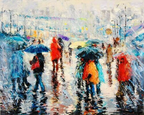 Storm On The Plaza By Elena Bond - Fine Art On Canvas Painting 