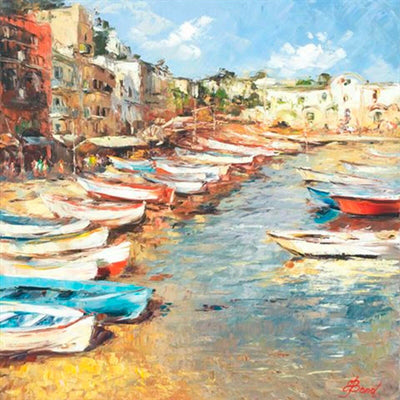 Mediterranean Fishing Boats By Elena Bond - Fine Art On Canvas Seascape