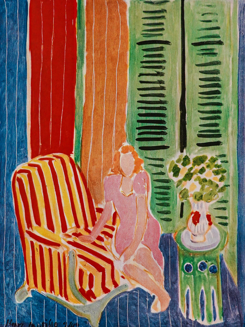 Jeune Fille A la Robe Rose, la Fenetre Ouverte et les Volets Fermes by Henri Matisse 1943