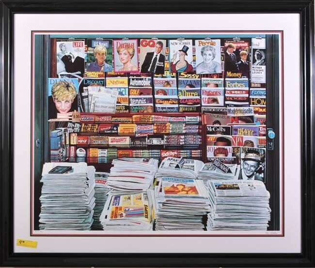97 News Stand By Ken Keeley - 1934 Framed Serigraph On Paper Edition Of 50