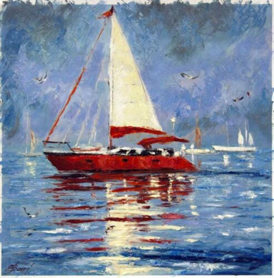 Solitary Sail III - Elena Bond - Framed Mixed Media Art Work