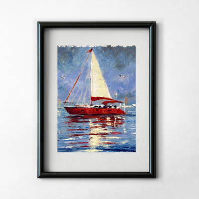 Solitary Sail III - Elena Bond - Framed Mixed Media Art Work