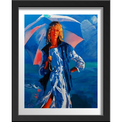 El Parasol By Nicola Simbari - 1990 Blue Contemporary Print Signed and Numbered
