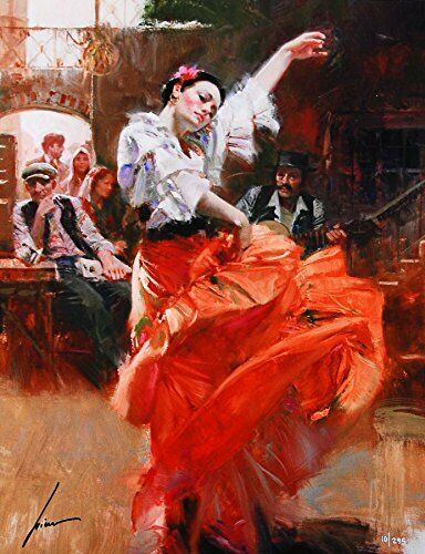 Flamenco In Red by Pino - Framed Figurative Fine Art Signed