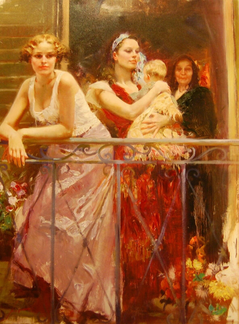 Waiting on the Balcony by Pino - Fine Art on Canvas Signed