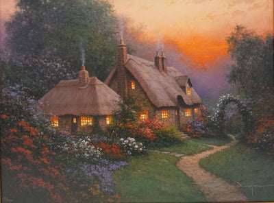 Heather's Cottage By Sergon - Original Framed Signed Fine Art Giclee On Canvas