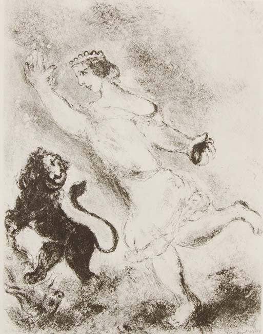 David Kills a Lion That Threatened His Flock by Marc Chagall