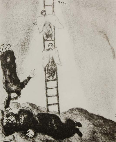 Jacob Dreams a Ladder Touching the Sky with Angels Climbing and Descending by Marc Chagall