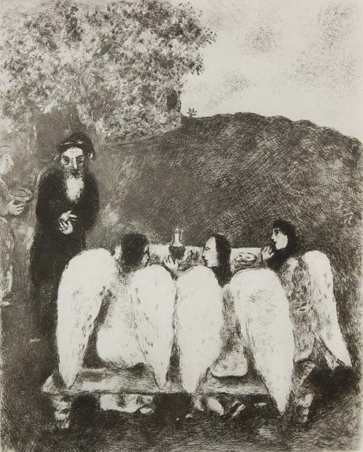 Abraham Receives Three Angels by Marc Chagall