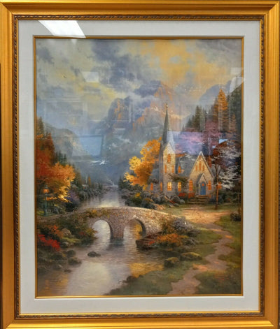 The Mountain Chapel By Thomas Kinkade - 1998 The Light Painter Framed Print Signed