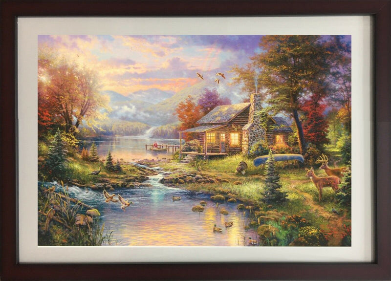 Mountain Retreat III by Thomas Kinkade - Framed Art River Landscape Original Print Signed