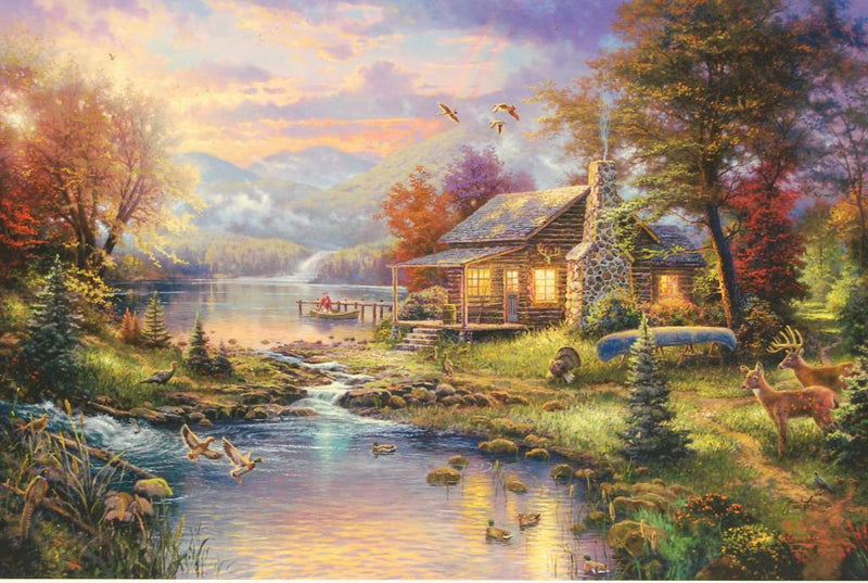 Mountain Retreat III by Thomas Kinkade - Framed Art River Landscape Original Print Signed