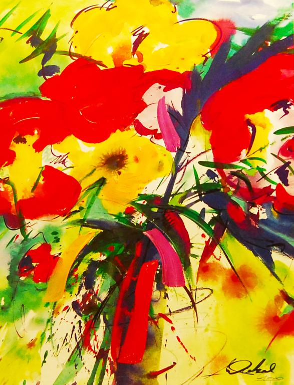 Abstract Floral Art Gockel Original Framed Hand-Embellished Mixed Media