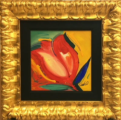 Red Tulip by Alfred Gockel Framed Fine Art Original Flower Painting on Canvas