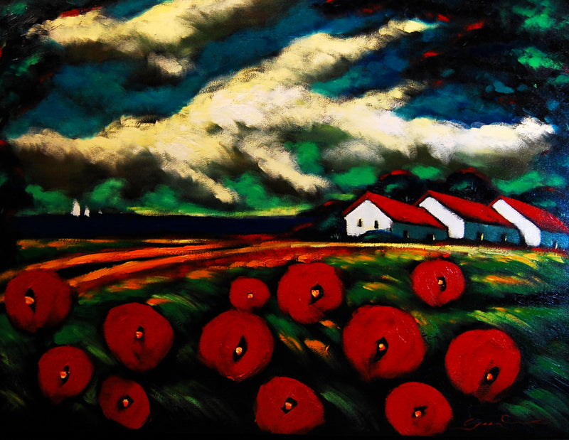 Poppies by the Bay by Sergey Cherep Original Oil on Canvas