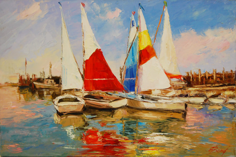 Sails at the Dock by Elena Bond UNFRAMED Acrylic on Canvas