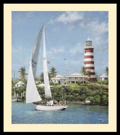 "Hope Town" by Tripp Harrison (Framed Fine Art Lighthouse Sailboat Seascape)