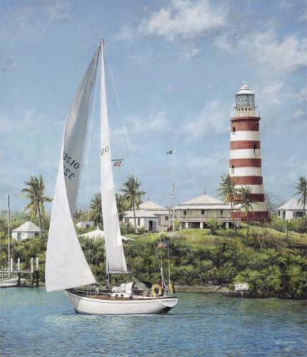 "Hope Town" by Tripp Harrison (Framed Fine Art Lighthouse Sailboat Seascape)