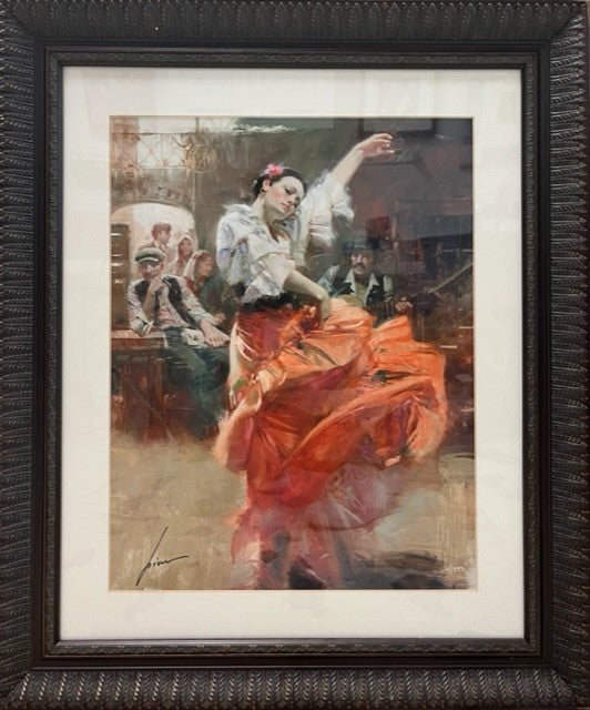 Flamenco In Red by Pino - Framed Figurative Fine Art Signed
